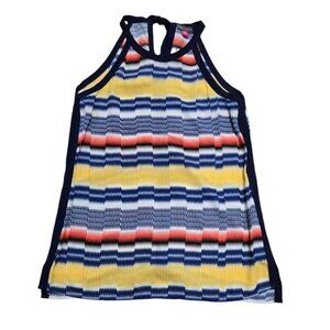 Vince Camuto Womens Size Petite XS Halter Blouse Sleeveless Blue Yellow White